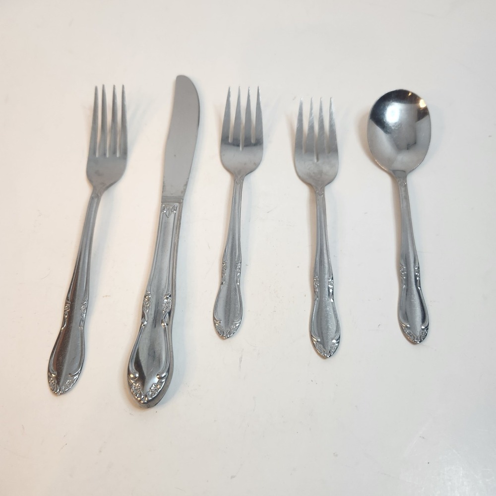 Oneida Custom Stainless Plantation Flatware 5 Piece Partial Set Lot Vintage